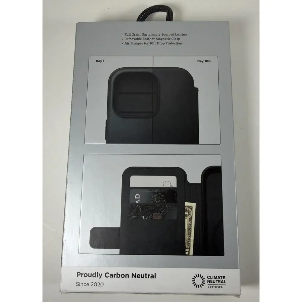 Nomad Modern Black Leather Folio fo r iPhone 14 Pro - Open Box